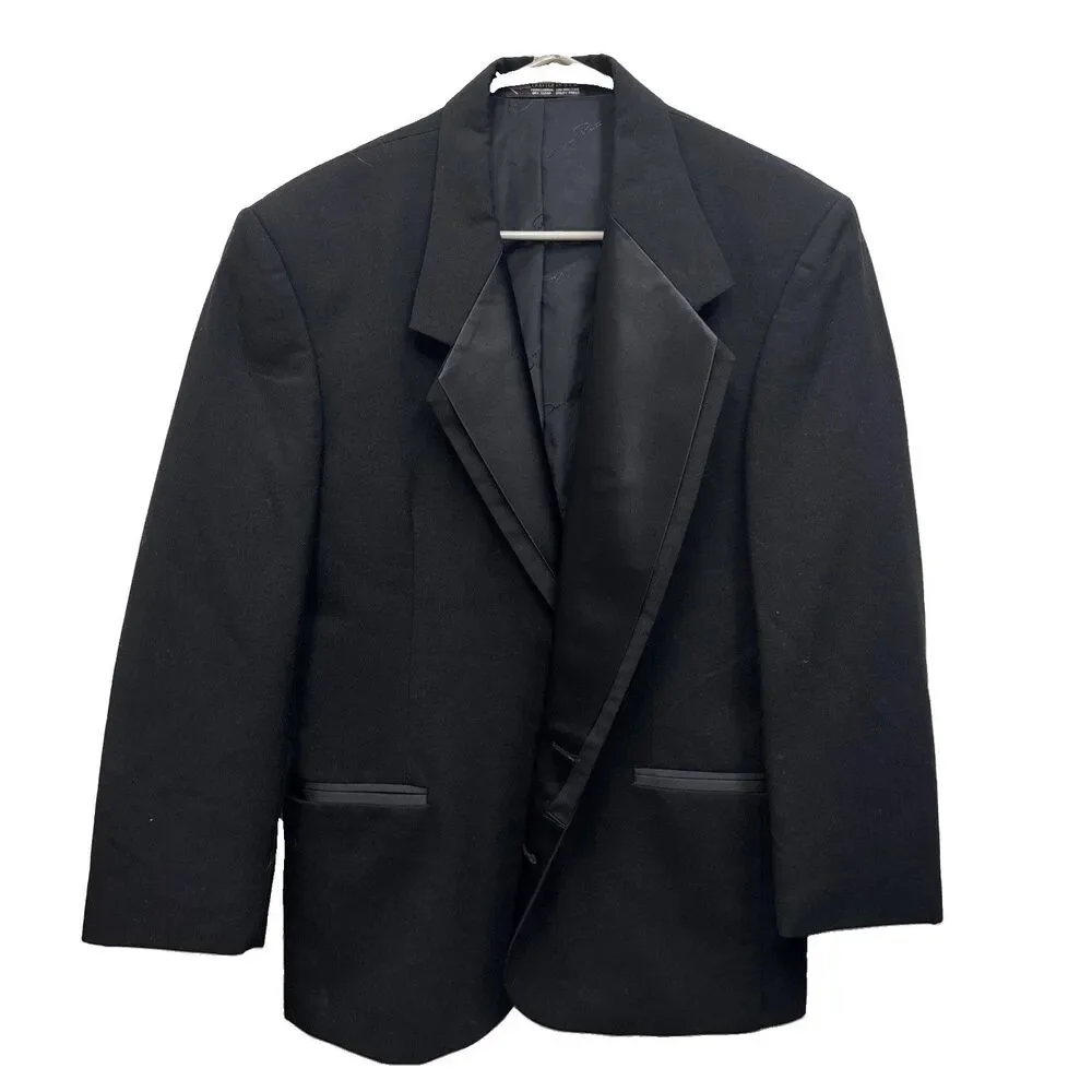 Oscar de la Renta Formal Tuxedo Suit Jacket Only Black 39R Pockets Logo Buttons